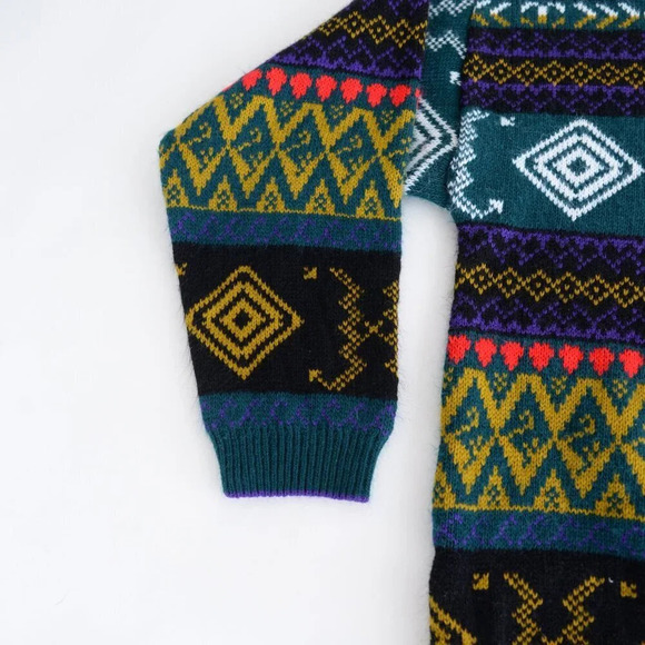 Vintage  90'S Worthington Essentials Eclectic Grandpa Knit Crewneck Sweater M - Picture 8 of 12